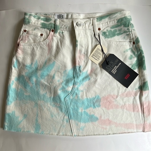 NWT Levi’s Button Fly High Rise Deconstructed Y2K  80s 90s Tie Dye Skirt Size 31 - Picture 3 of 12
